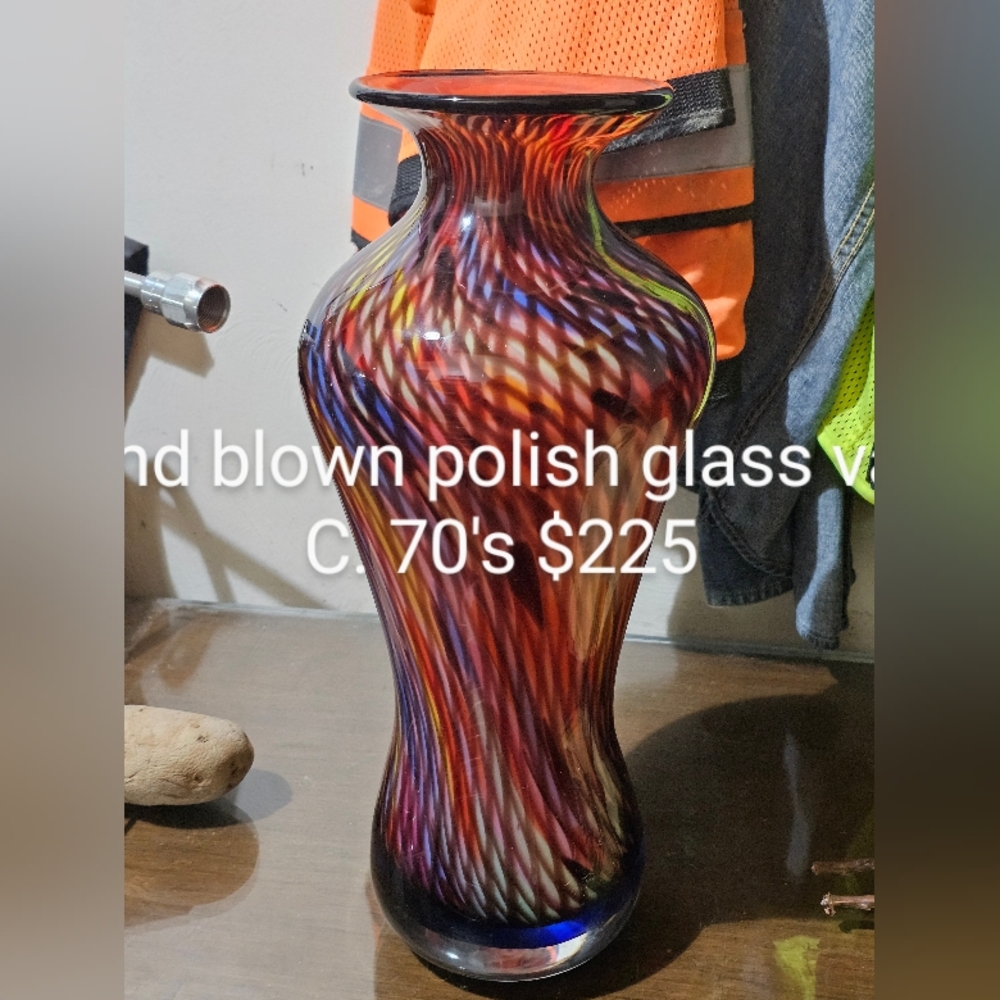 Large vintage hand blown vase